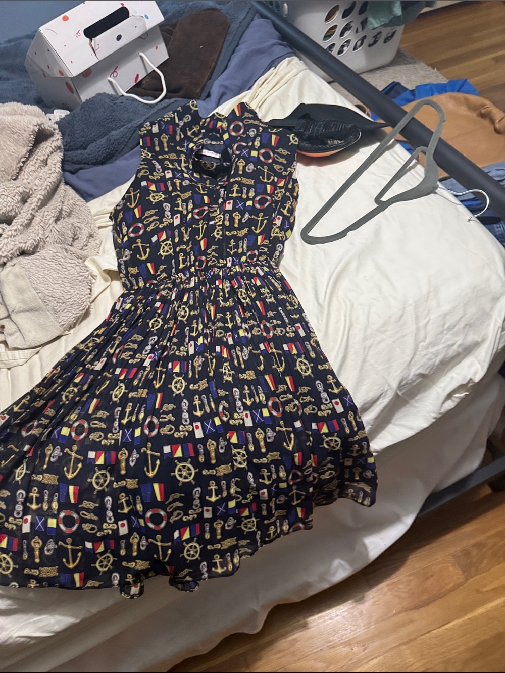 Nautical Print Navy Maxi Dress - Unbranded